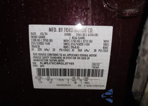 2024 Lincoln Aviator Reserve z USA, uszkodzony, nr VIN 5LM5J7XC8RGL07165